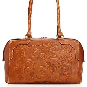 Patricia Nash Fabriano tooled leather satchel.